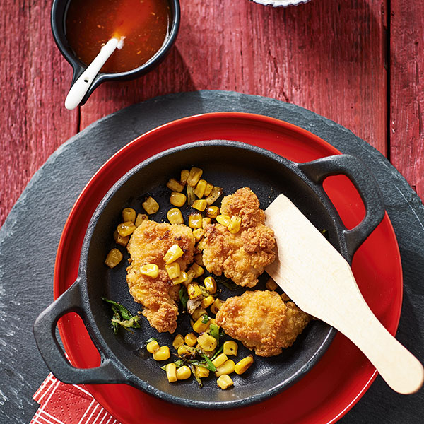 Kipnuggets met maïs en bosui