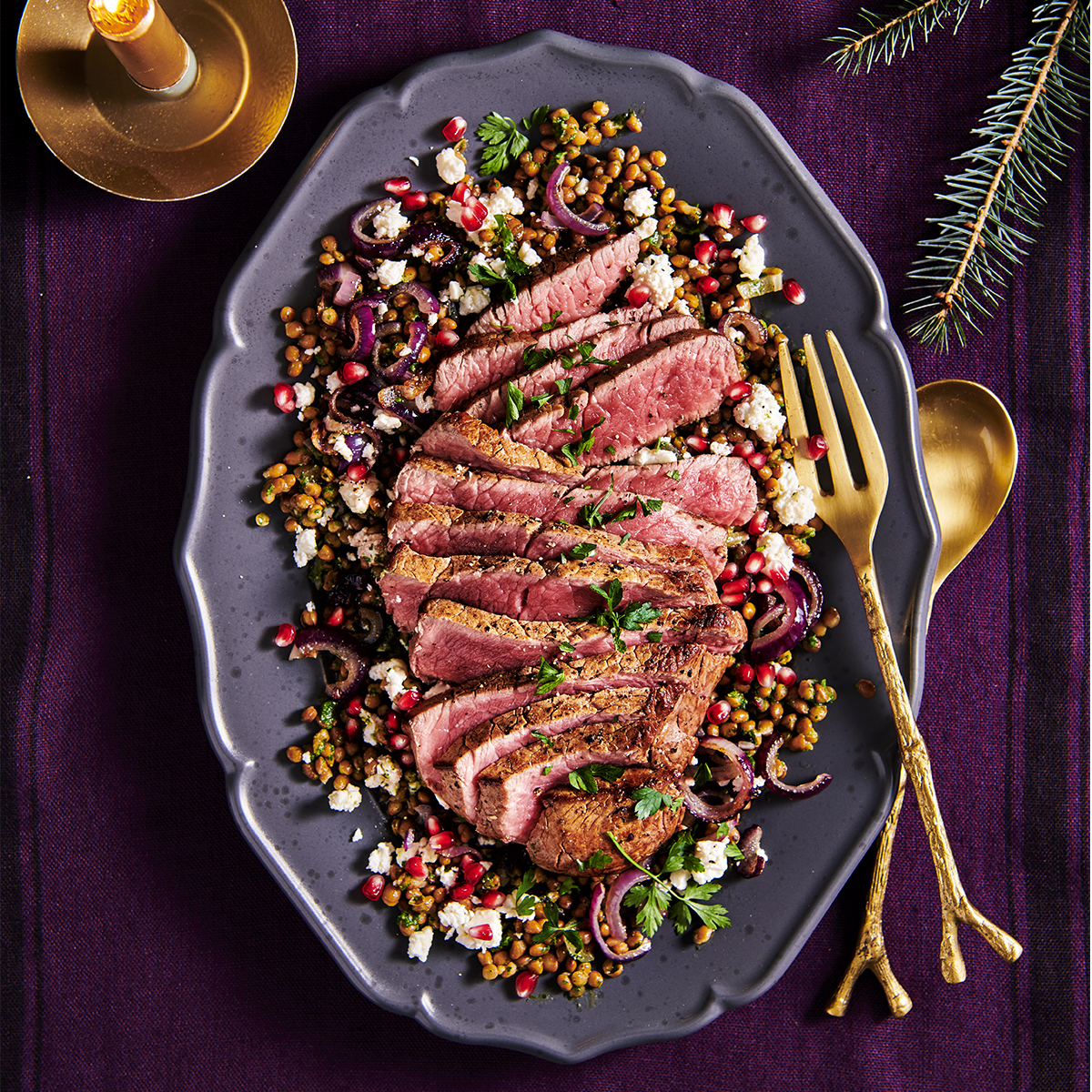 Chateaubriand met groene linzensalade