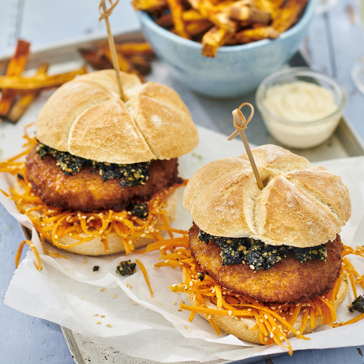 Kabeljauwburger met noripesto