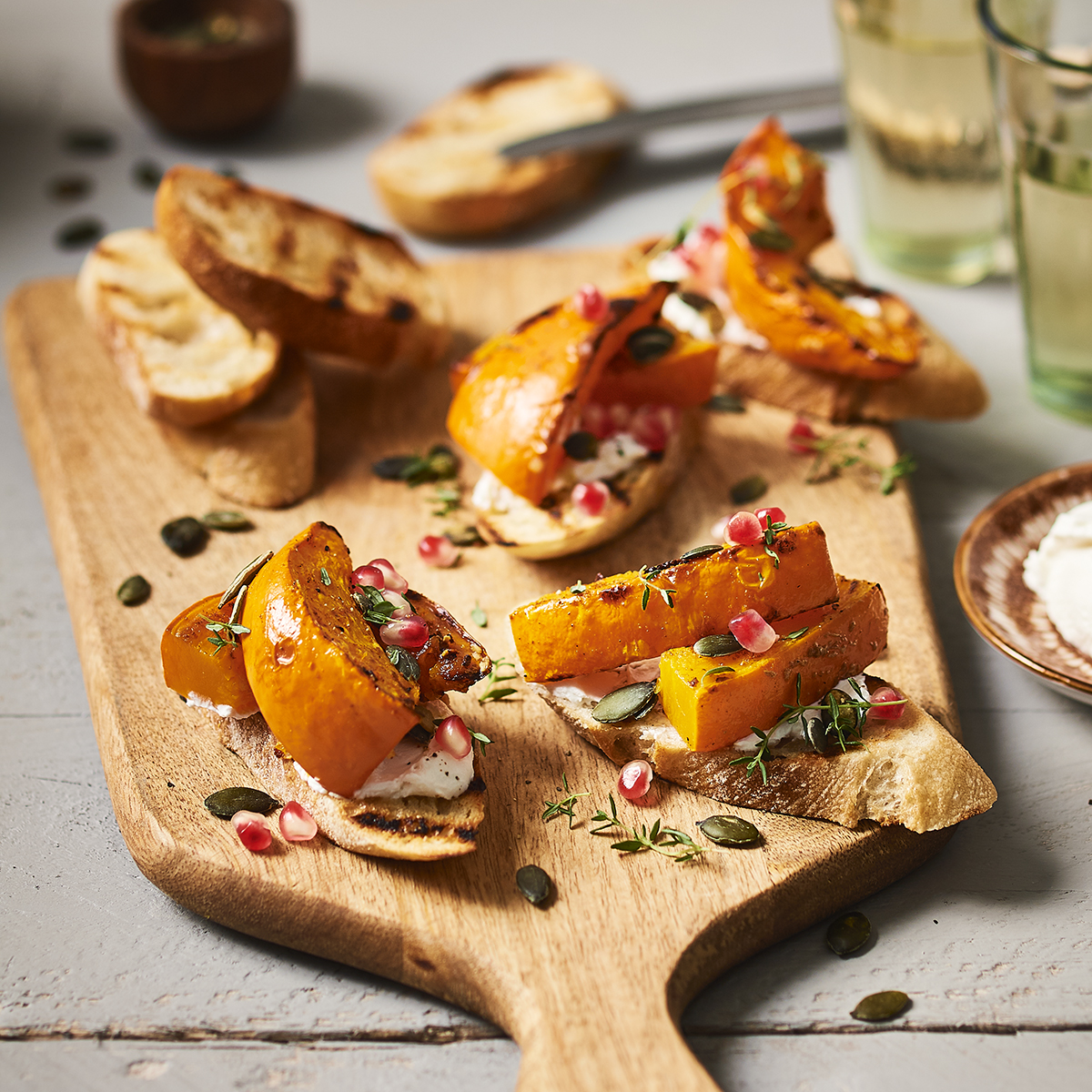 Baguette met geroosterde pompoen