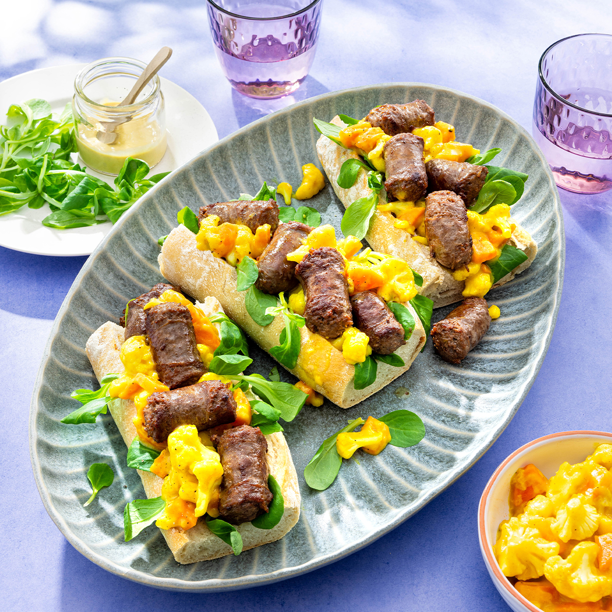 Broodje braadworst met bloemkoolpiccalilly