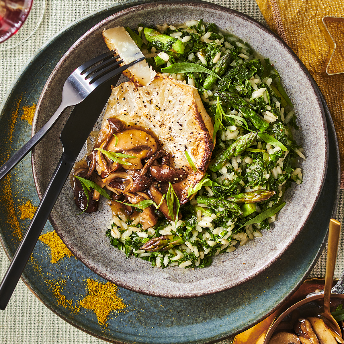 Knolselderijsteak met paddenstoelensaus