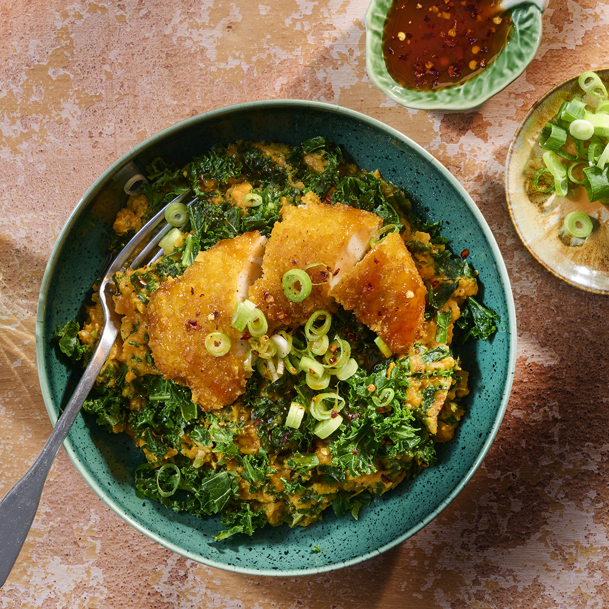 Spicy boerenkoolstamppot met zoete aardappel