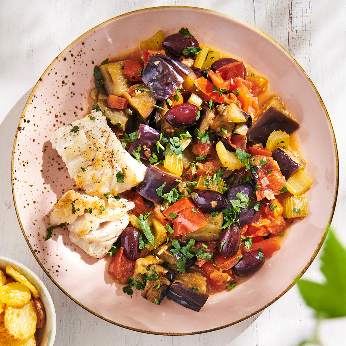 Gebakken kabeljauw met caponata