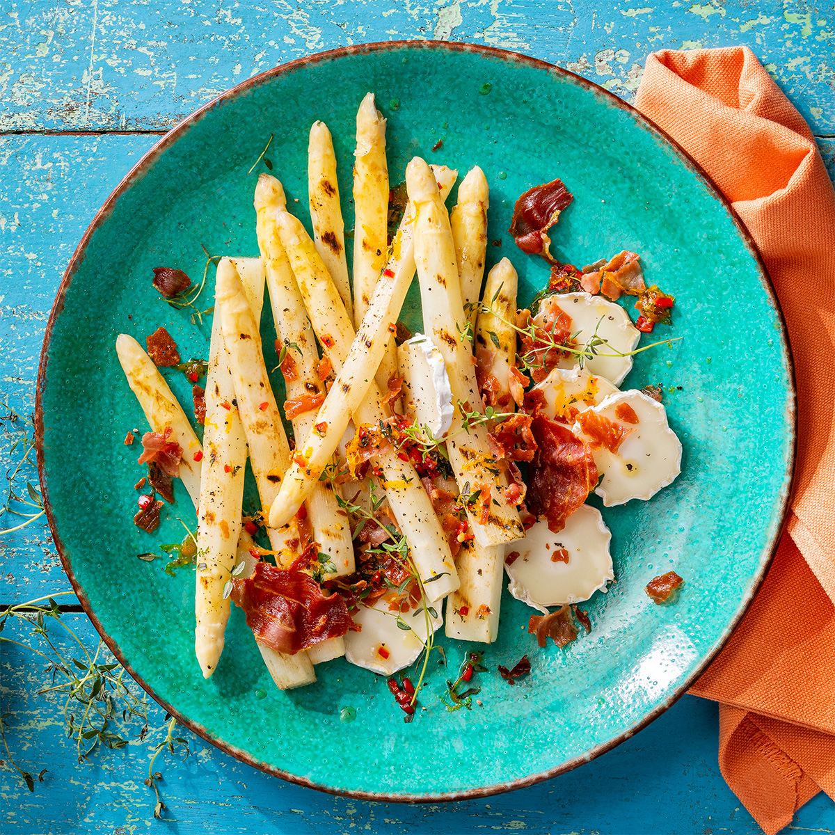 Gegrilde asperges met geitenkaas