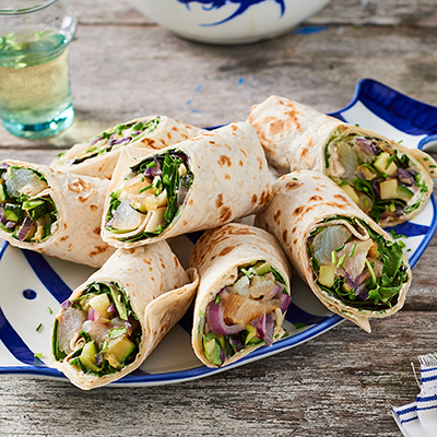 Wraps met gerookte schelvis en gestoofde courgette