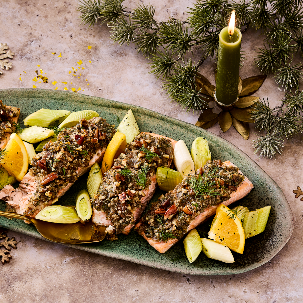Zalm met pecancrumble