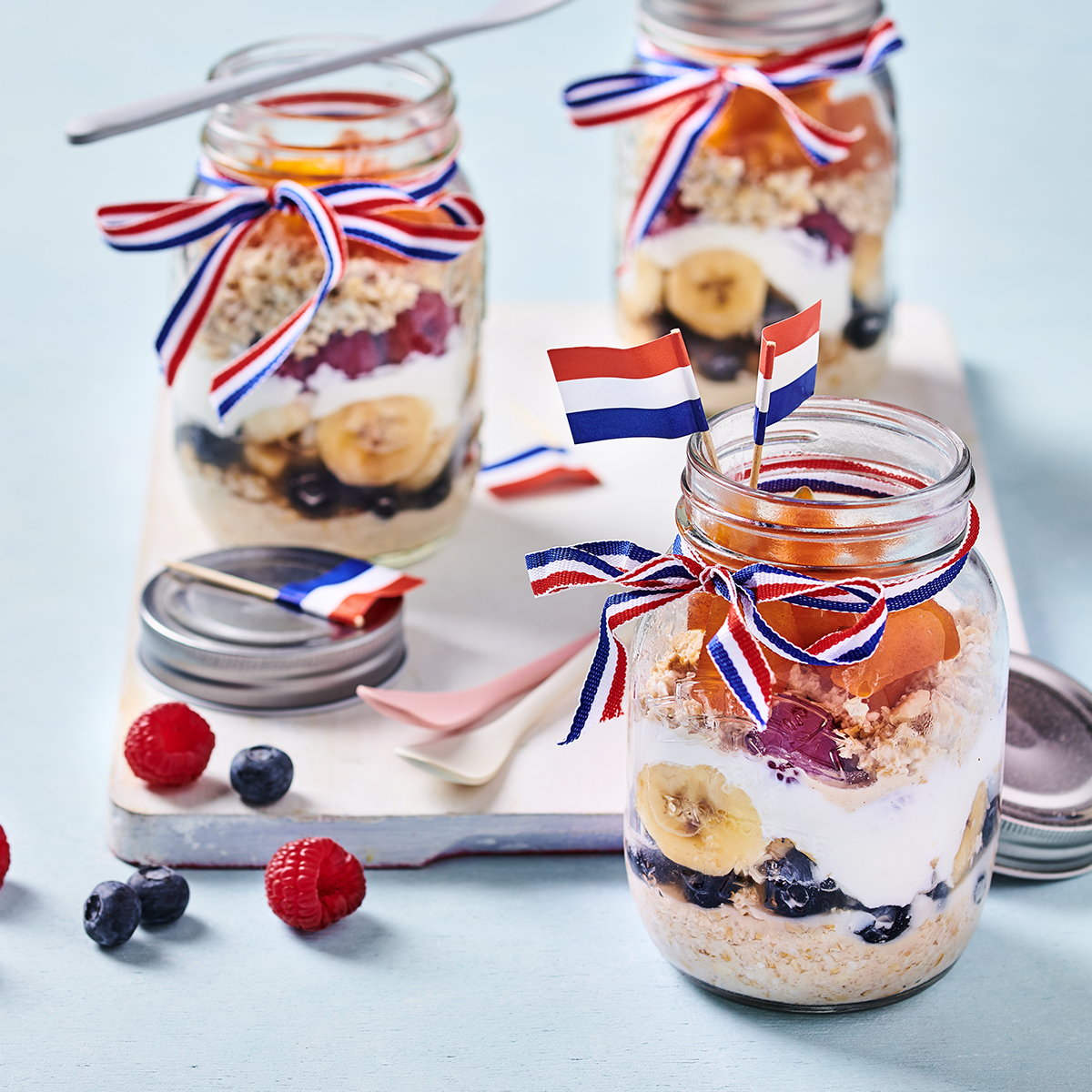 Rood-wit-blauwe overnight oats
