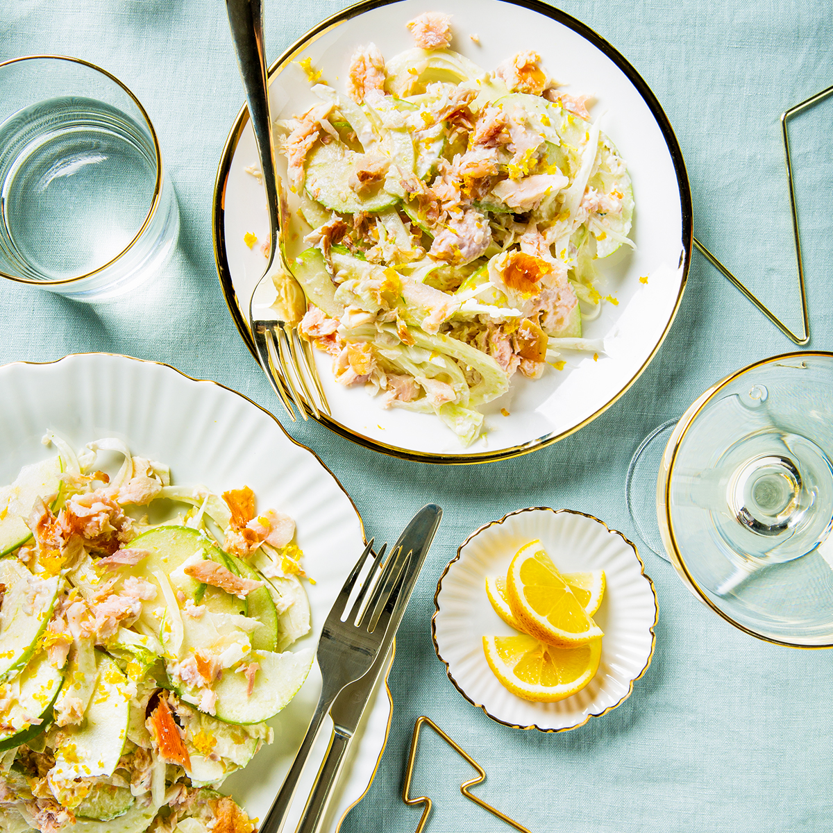 Venkelsalade met gerookte forel